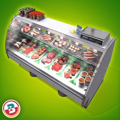 3D Model of Typical grocery store retail meat counter. - 3D Render 2